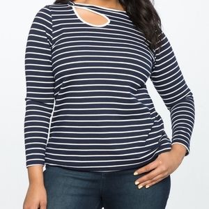 Eloquii Striped Cutout Button Detail Top